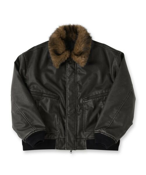 tk.TAKEO KIKUCHI / ティーケー タケオキクチ レザーブルゾン・ジャケット | ヴィンテージライク衿フェイクファーブルゾン | 詳細1