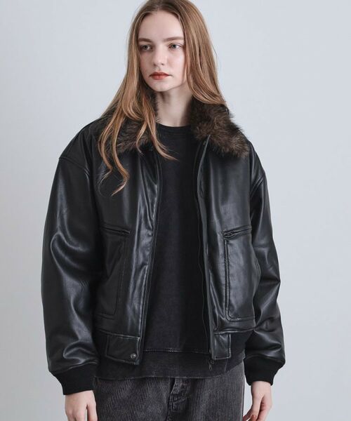 tk.TAKEO KIKUCHI / ティーケー タケオキクチ レザーブルゾン・ジャケット | ヴィンテージライク衿フェイクファーブルゾン | 詳細10