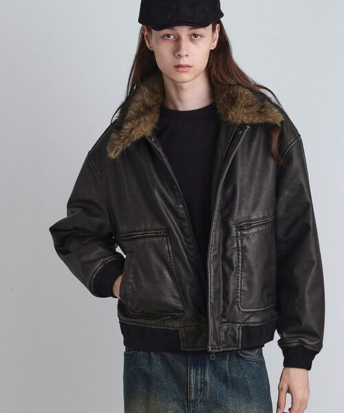 tk.TAKEO KIKUCHI / ティーケー タケオキクチ レザーブルゾン・ジャケット | ヴィンテージライク衿フェイクファーブルゾン | 詳細14