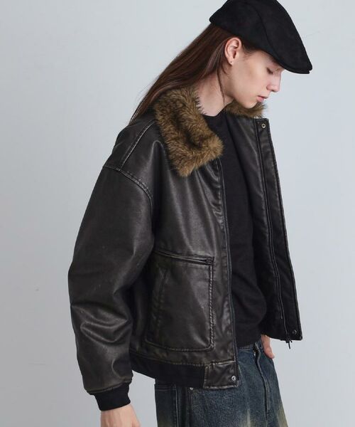 tk.TAKEO KIKUCHI / ティーケー タケオキクチ レザーブルゾン・ジャケット | ヴィンテージライク衿フェイクファーブルゾン | 詳細15