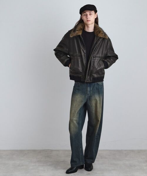tk.TAKEO KIKUCHI / ティーケー タケオキクチ レザーブルゾン・ジャケット | ヴィンテージライク衿フェイクファーブルゾン | 詳細17
