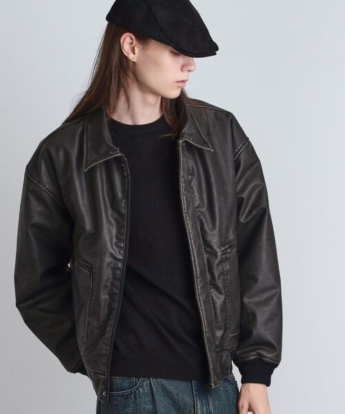 tk.TAKEO KIKUCHI / ティーケー タケオキクチ レザーブルゾン・ジャケット | ヴィンテージライク衿フェイクファーブルゾン | 詳細19