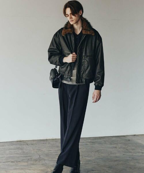 tk.TAKEO KIKUCHI / ティーケー タケオキクチ レザーブルゾン・ジャケット | ヴィンテージライク衿フェイクファーブルゾン | 詳細2