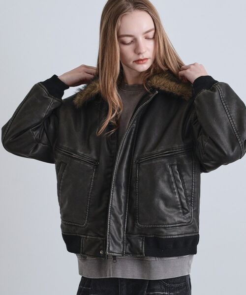 tk.TAKEO KIKUCHI / ティーケー タケオキクチ レザーブルゾン・ジャケット | ヴィンテージライク衿フェイクファーブルゾン | 詳細21