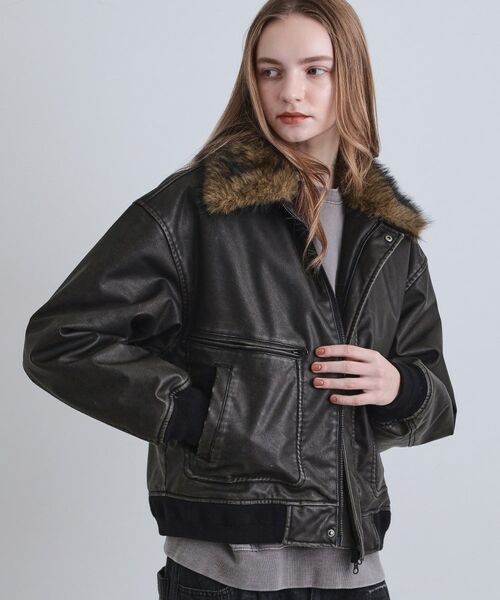 tk.TAKEO KIKUCHI / ティーケー タケオキクチ レザーブルゾン・ジャケット | ヴィンテージライク衿フェイクファーブルゾン | 詳細22