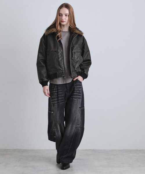 tk.TAKEO KIKUCHI / ティーケー タケオキクチ レザーブルゾン・ジャケット | ヴィンテージライク衿フェイクファーブルゾン | 詳細23