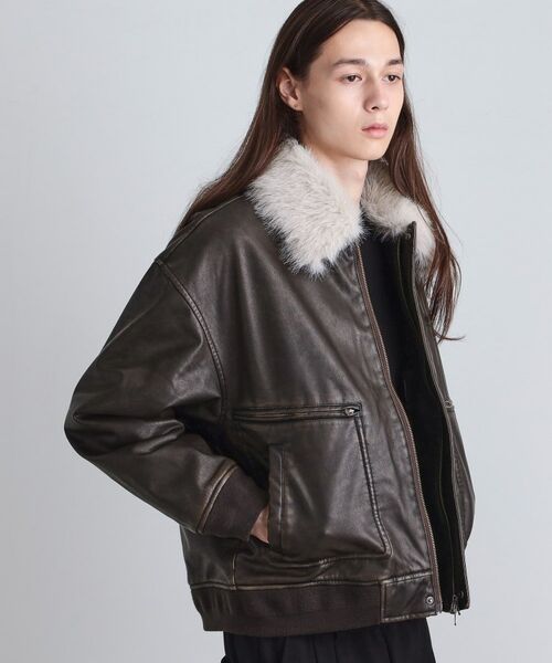 tk.TAKEO KIKUCHI / ティーケー タケオキクチ レザーブルゾン・ジャケット | ヴィンテージライク衿フェイクファーブルゾン | 詳細25