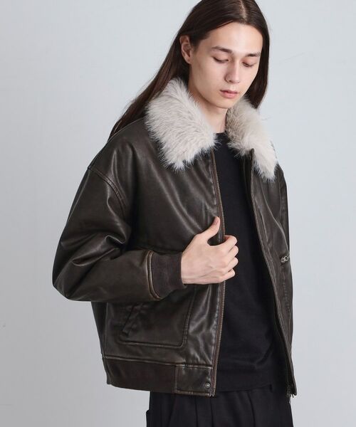 tk.TAKEO KIKUCHI / ティーケー タケオキクチ レザーブルゾン・ジャケット | ヴィンテージライク衿フェイクファーブルゾン | 詳細26