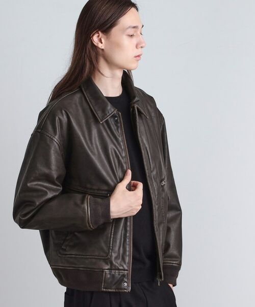 tk.TAKEO KIKUCHI / ティーケー タケオキクチ レザーブルゾン・ジャケット | ヴィンテージライク衿フェイクファーブルゾン | 詳細29