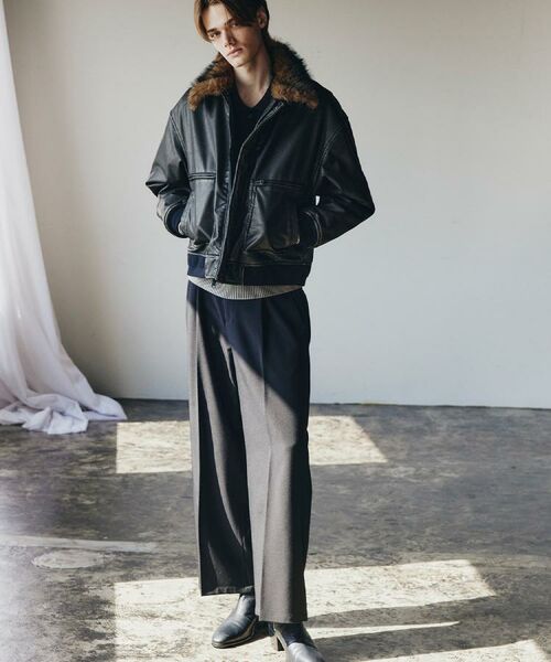 tk.TAKEO KIKUCHI / ティーケー タケオキクチ レザーブルゾン・ジャケット | ヴィンテージライク衿フェイクファーブルゾン | 詳細3