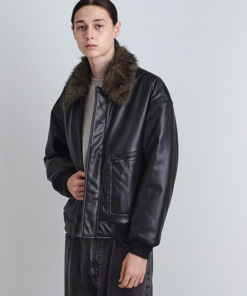 tk.TAKEO KIKUCHI / ティーケー タケオキクチ レザーブルゾン・ジャケット | ヴィンテージライク衿フェイクファーブルゾン | 詳細4