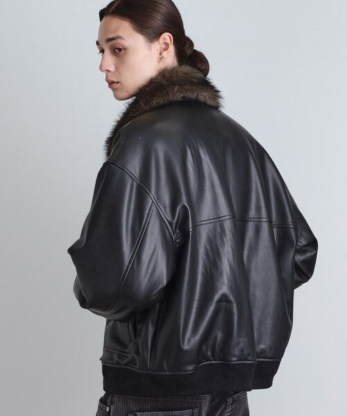 tk.TAKEO KIKUCHI / ティーケー タケオキクチ レザーブルゾン・ジャケット | ヴィンテージライク衿フェイクファーブルゾン | 詳細5