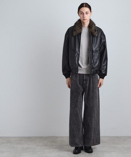 tk.TAKEO KIKUCHI / ティーケー タケオキクチ レザーブルゾン・ジャケット | ヴィンテージライク衿フェイクファーブルゾン | 詳細6