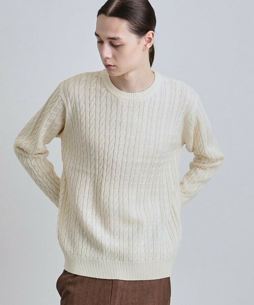 tk.TAKEO KIKUCHI / ティーケー タケオキクチ ニット・セーター | ケーブルクルーネックニット(オフホワイト(003))