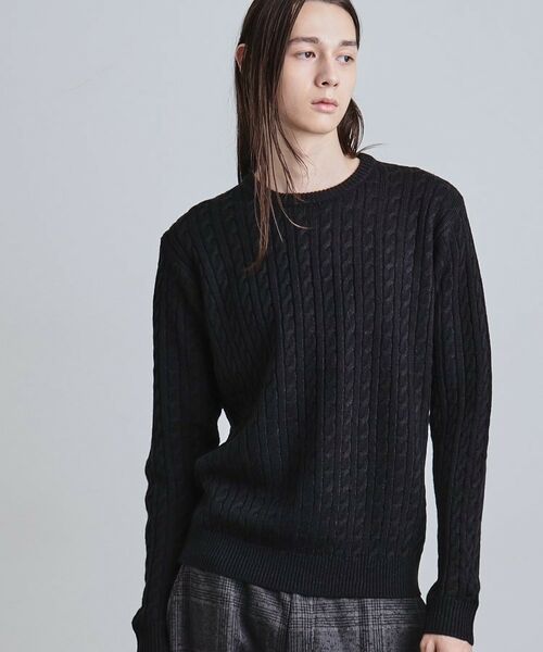 tk.TAKEO KIKUCHI / ティーケー タケオキクチ ニット・セーター | ケーブルクルーネックニット(ブラック(019))