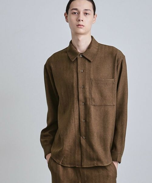tk.TAKEO KIKUCHI / ティーケー タケオキクチ シャツ・ブラウス | ウール調へリンボンシャツ(ブラウン(044))