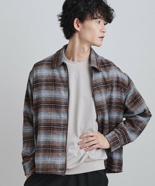 tk.TAKEO KIKUCHI / ティーケー タケオキクチ シャツ・ブラウス | モールチェックZIPシャツ(ブラウン(043))
