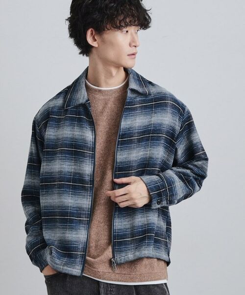 tk.TAKEO KIKUCHI / ティーケー タケオキクチ シャツ・ブラウス | モールチェックZIPシャツ(ブルー(093))