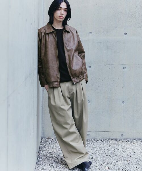 tk.TAKEO KIKUCHI / ティーケー タケオキクチ レザーブルゾン・ジャケット | ヴィンテージライクドロップショルダージップブルゾン | 詳細28