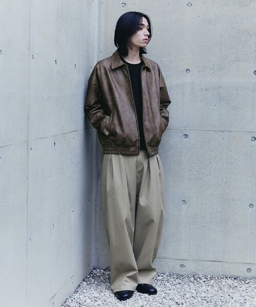 tk.TAKEO KIKUCHI / ティーケー タケオキクチ レザーブルゾン・ジャケット | ヴィンテージライクドロップショルダージップブルゾン | 詳細29