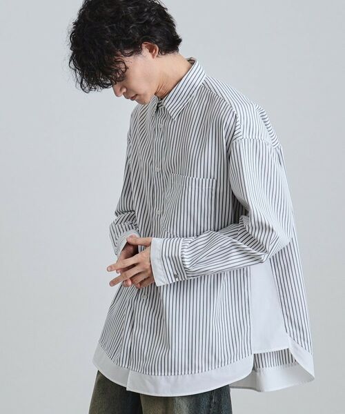 tk.TAKEO KIKUCHI / ティーケー タケオキクチ シャツ・ブラウス | レイヤードストライプシャツ（ブラック(319)）