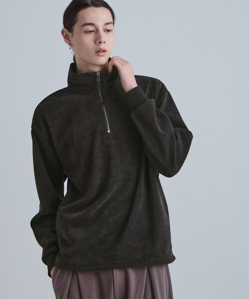 tk.TAKEO KIKUCHI / ティーケー タケオキクチ カットソー | コーデュロイハーフジップ（ブラック(019)）