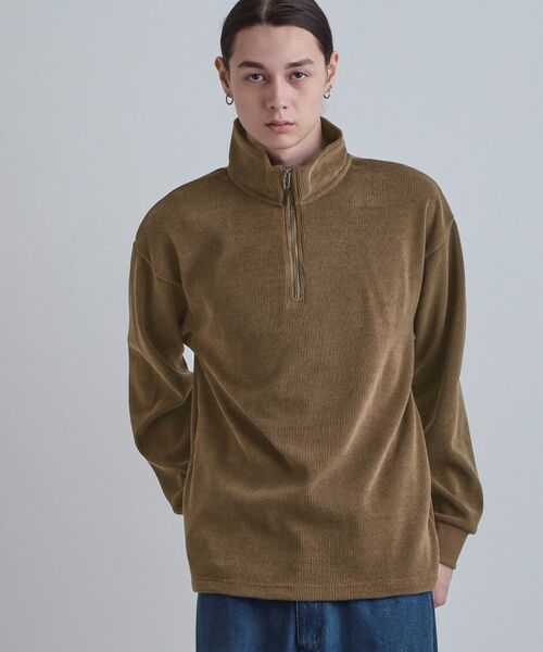 tk.TAKEO KIKUCHI / ティーケー タケオキクチ カットソー | コーデュロイハーフジップ（ブラウン(043)）