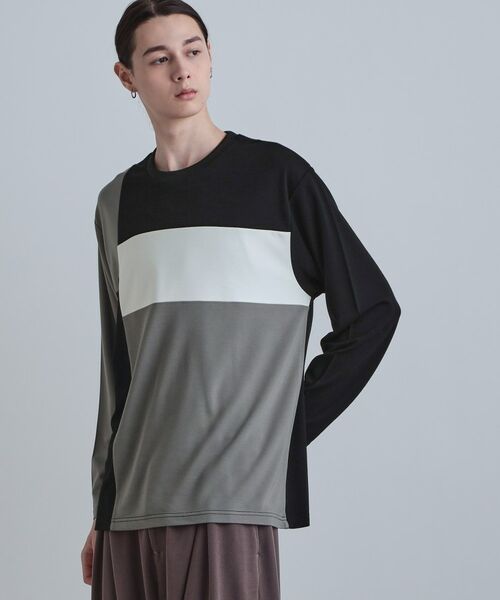 tk.TAKEO KIKUCHI / ティーケー タケオキクチ カットソー | スクエア切り替えカットソー（ブラック(519)）