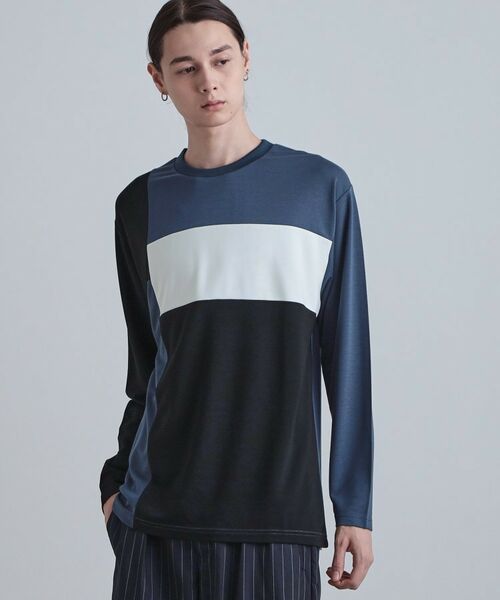 tk.TAKEO KIKUCHI / ティーケー タケオキクチ カットソー | スクエア切り替えカットソー（ネイビー(594)）