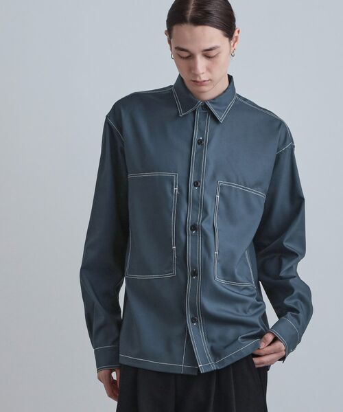 tk.TAKEO KIKUCHI / ティーケー タケオキクチ シャツ・ブラウス | 配色ステッチシャツ(ブルーグリーン(097))