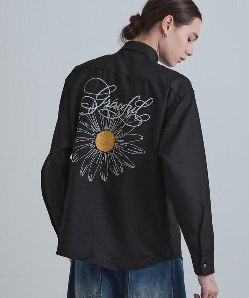 tk.TAKEO KIKUCHI / ティーケー タケオキクチ シャツ・ブラウス | バックデイジー刺繍シャツ（ブラック(019)）