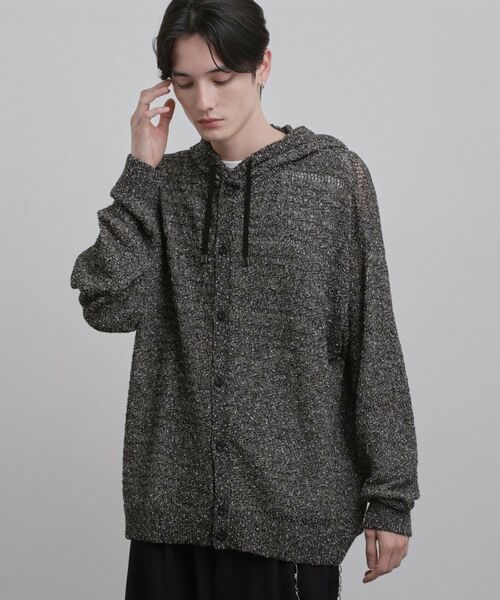 tk.TAKEO KIKUCHI / ティーケー タケオキクチ ニット・セーター | パターンドメッシュニットパーカー（ブラック(519)）