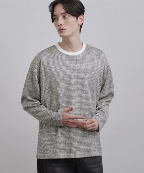 tk.TAKEO KIKUCHI / ティーケー タケオキクチ カットソー | スプリングツイードライクプリントカットソー（ライトグレー(111)）