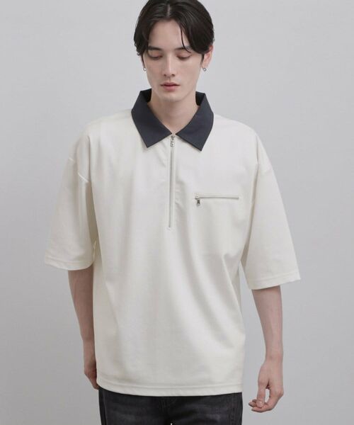 tk.TAKEO KIKUCHI / ティーケー タケオキクチ カットソー | 配色ハーフジップカットソー（ホワイト(001)）