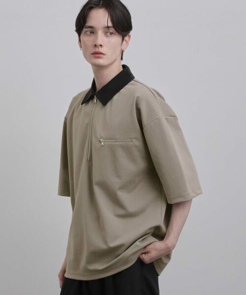 tk.TAKEO KIKUCHI / ティーケー タケオキクチ カットソー | 配色ハーフジップカットソー（グレー(012)）