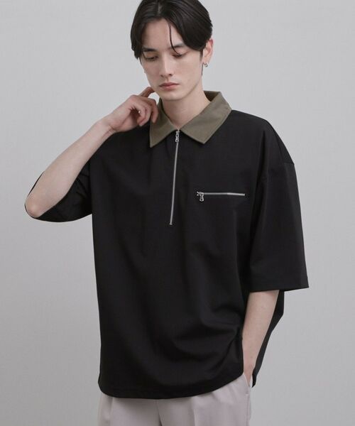 tk.TAKEO KIKUCHI / ティーケー タケオキクチ カットソー | 配色ハーフジップカットソー（ブラック(019)）