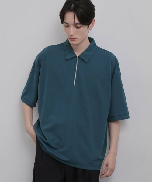 tk.TAKEO KIKUCHI / ティーケー タケオキクチ カットソー | ジョーゼットハーフジップポロカットソー（ブルーグリーン(097)）