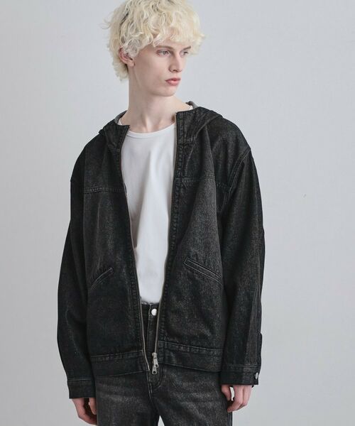 tk.TAKEO KIKUCHI / ティーケー タケオキクチ レザーブルゾン・ジャケット | 【セットアップ対応】デニムフードブルゾン（ブラック(019)）
