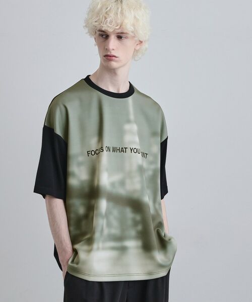 tk.TAKEO KIKUCHI / ティーケー タケオキクチ Tシャツ | 昇華転写ポンチカットソー（ブラック(019)）