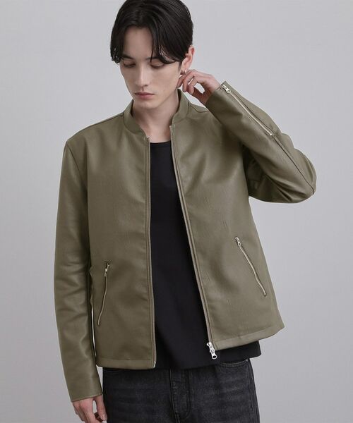 tk.TAKEO KIKUCHI / ティーケー タケオキクチ レザーブルゾン・ジャケット | シングルライダースジャケット（チャコールグレー(014)）