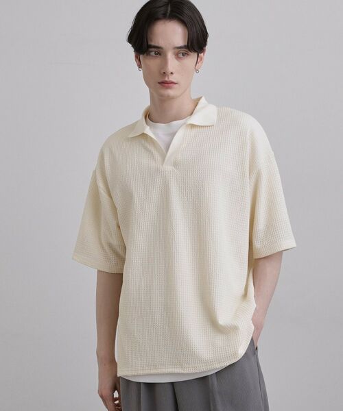 tk.TAKEO KIKUCHI / ティーケー タケオキクチ カットソー | スキッパーポロシャツ（オフホワイト(003)）