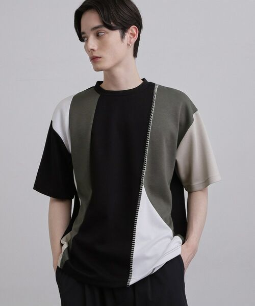 tk.TAKEO KIKUCHI / ティーケー タケオキクチ カットソー | ダイヤゴナル半袖カットソー（ブラック(519)）