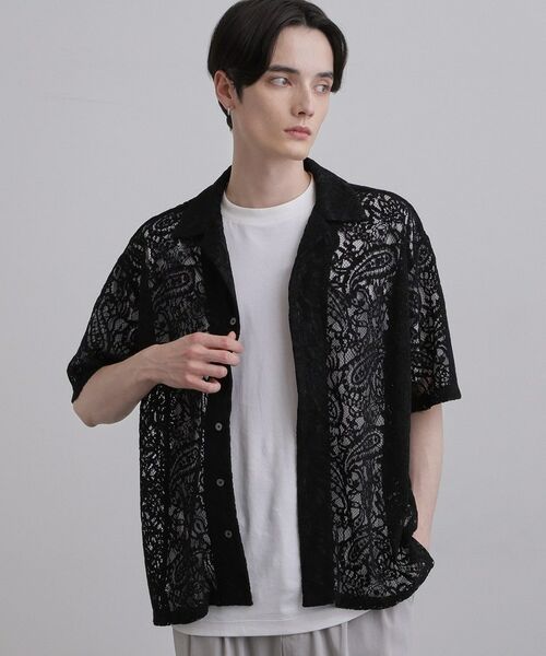 tk.TAKEO KIKUCHI / ティーケー タケオキクチ シャツ・ブラウス | モールレースシャツ（ブラック(019)）