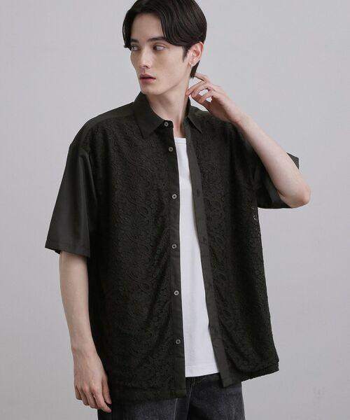 tk.TAKEO KIKUCHI / ティーケー タケオキクチ シャツ・ブラウス | ボタニカルレースシャツ（ブラック(019)）