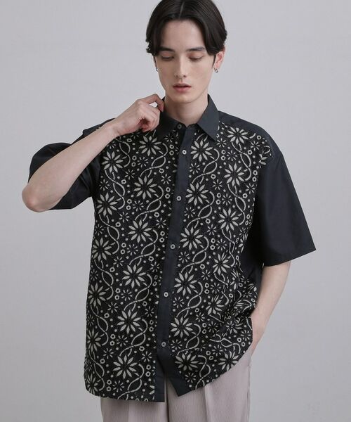 tk.TAKEO KIKUCHI / ティーケー タケオキクチ シャツ・ブラウス | ボタニカルレースシャツ（ネイビー(094)）