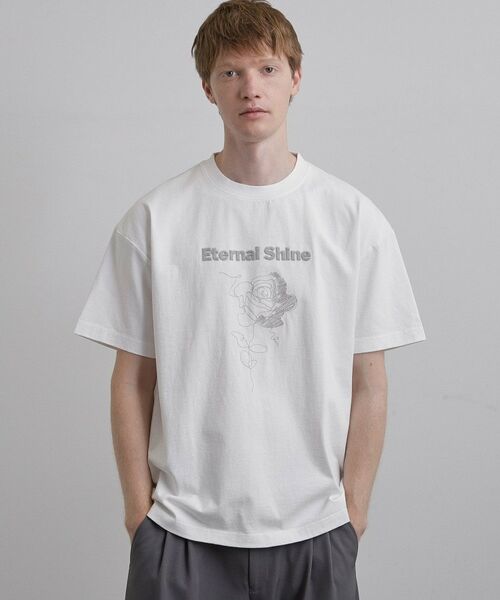 tk.TAKEO KIKUCHI / ティーケー タケオキクチ Tシャツ | ロゴフラワー刺繍Tシャツ（ホワイト(001)）