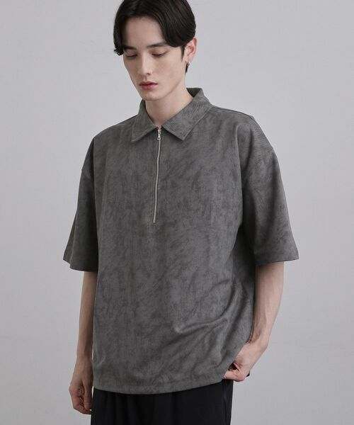 tk.TAKEO KIKUCHI / ティーケー タケオキクチ ポロシャツ | ヴィンテージハーフジップ（チャコールグレー(014)）