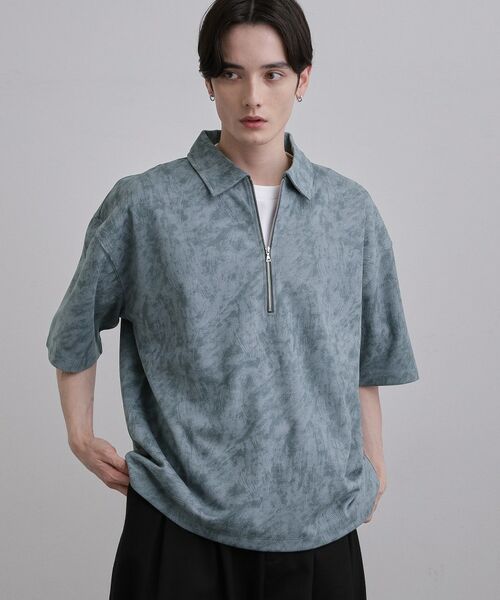 tk.TAKEO KIKUCHI / ティーケー タケオキクチ ポロシャツ | ヴィンテージハーフジップ（ブルー(092)）