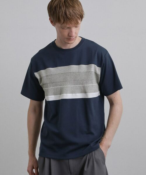 tk.TAKEO KIKUCHI / ティーケー タケオキクチ Tシャツ | パネルニット切替カットソー（ネイビー(094)）