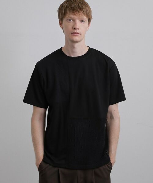 tk.TAKEO KIKUCHI / ティーケー タケオキクチ Tシャツ | ブロックニット切替カットソー（ブラック(019)）